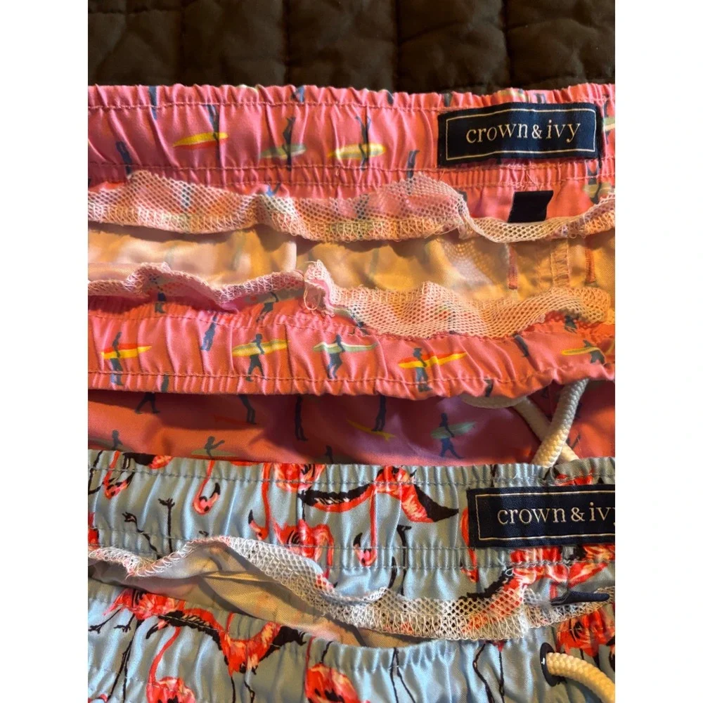 Crown & Ivy Mens XXL Swim Trunks Bundle Flamingo Surfer Pink Blue 2 Pack‎